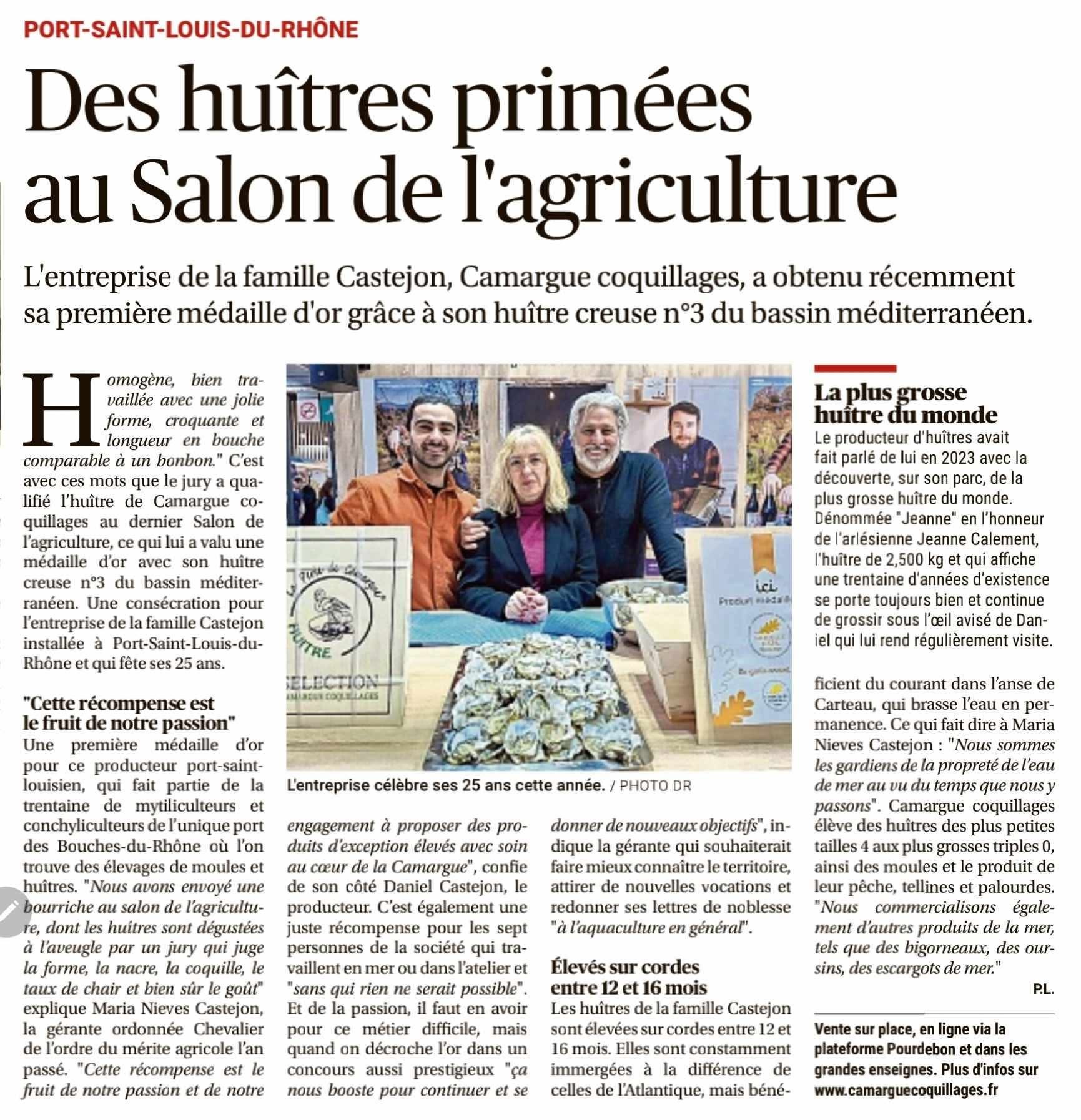 « Des huîtres primées au Salon de l'Agriculture »